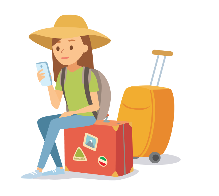 Reisende sitter på koffert med telefon og bagasje – symboliserer feil side eller feil vei